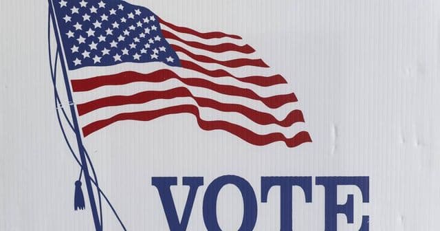 Cartaz de campanha eleitoral nos Estados Unidos com elementos visuais digitais